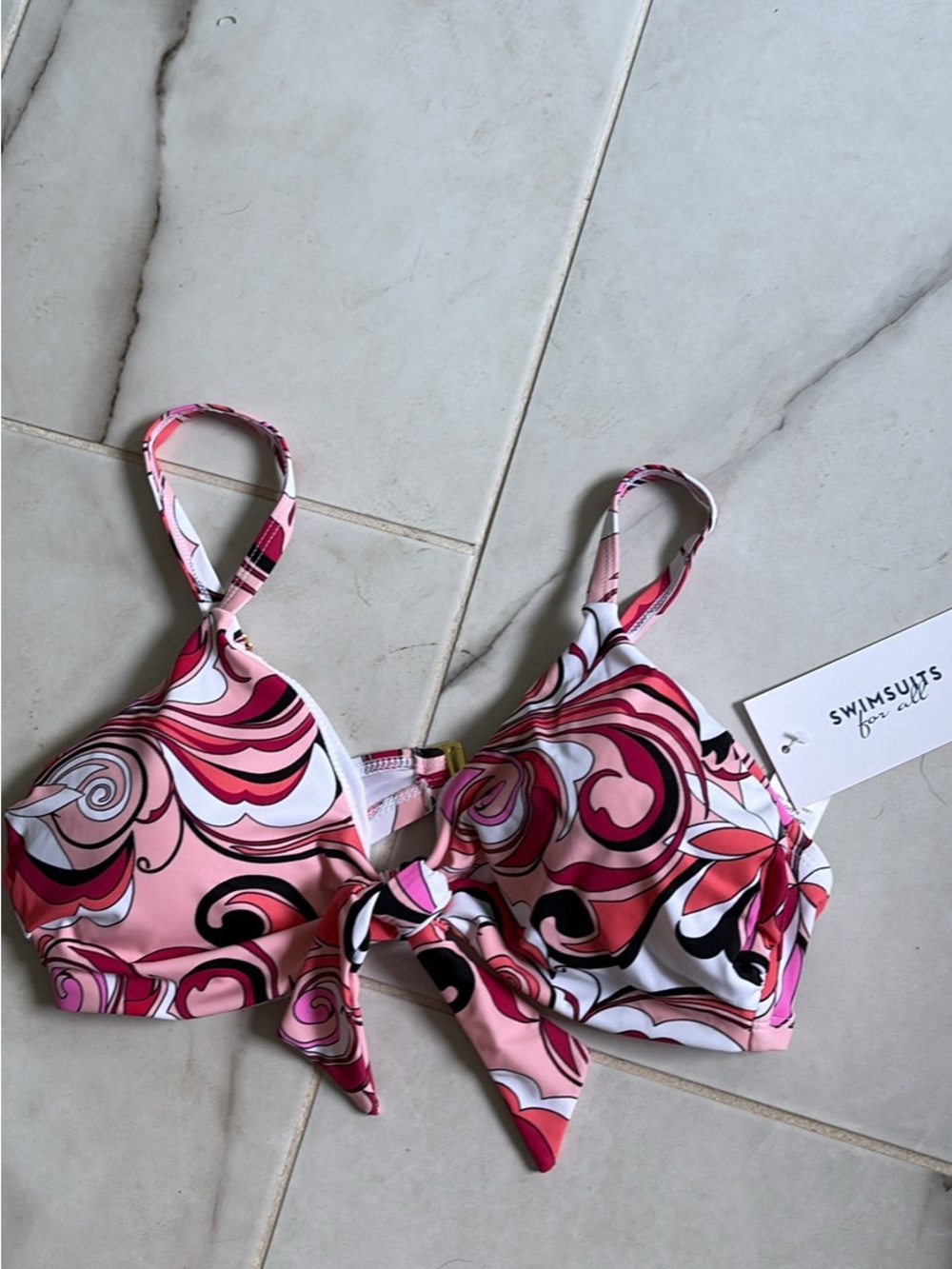 Swimsuits For All Pink Multi-Swirl Tie-Front Bikini Top